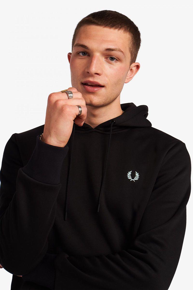 Black Fred Perry Laurel Wreath Print Hooded Men's Sweatshirts | PH 1592PJJQ